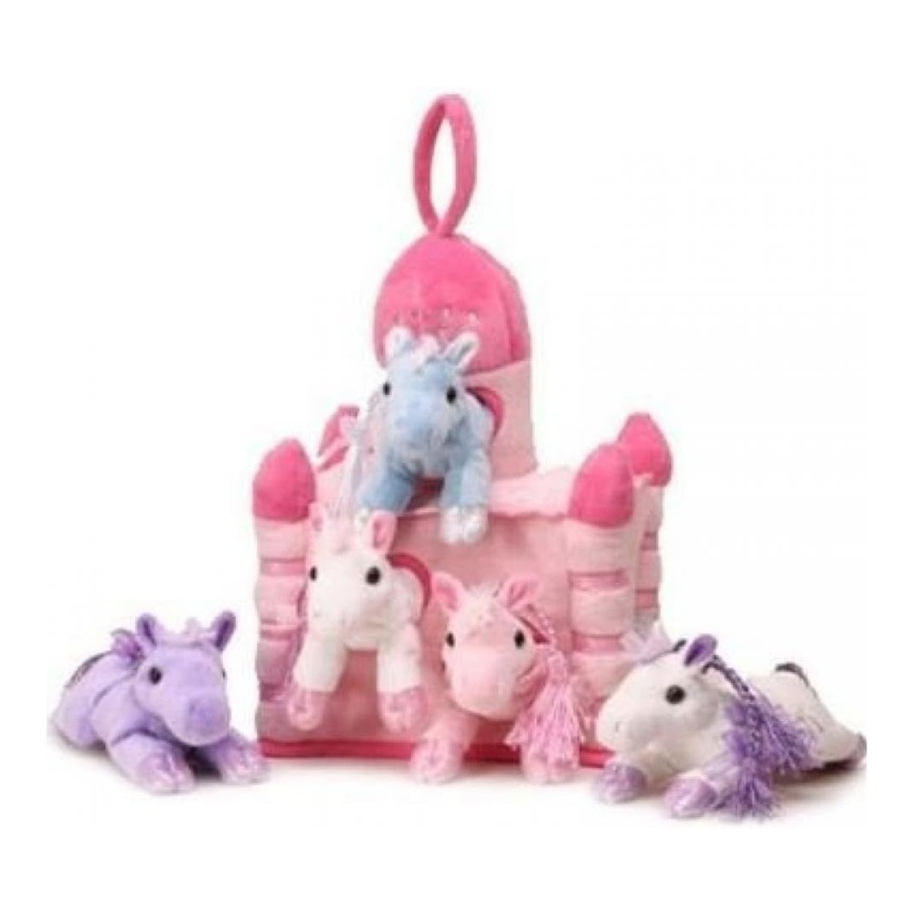 Plush Castle with 4 Unicorns Stuffed Animals Toy Set Kids